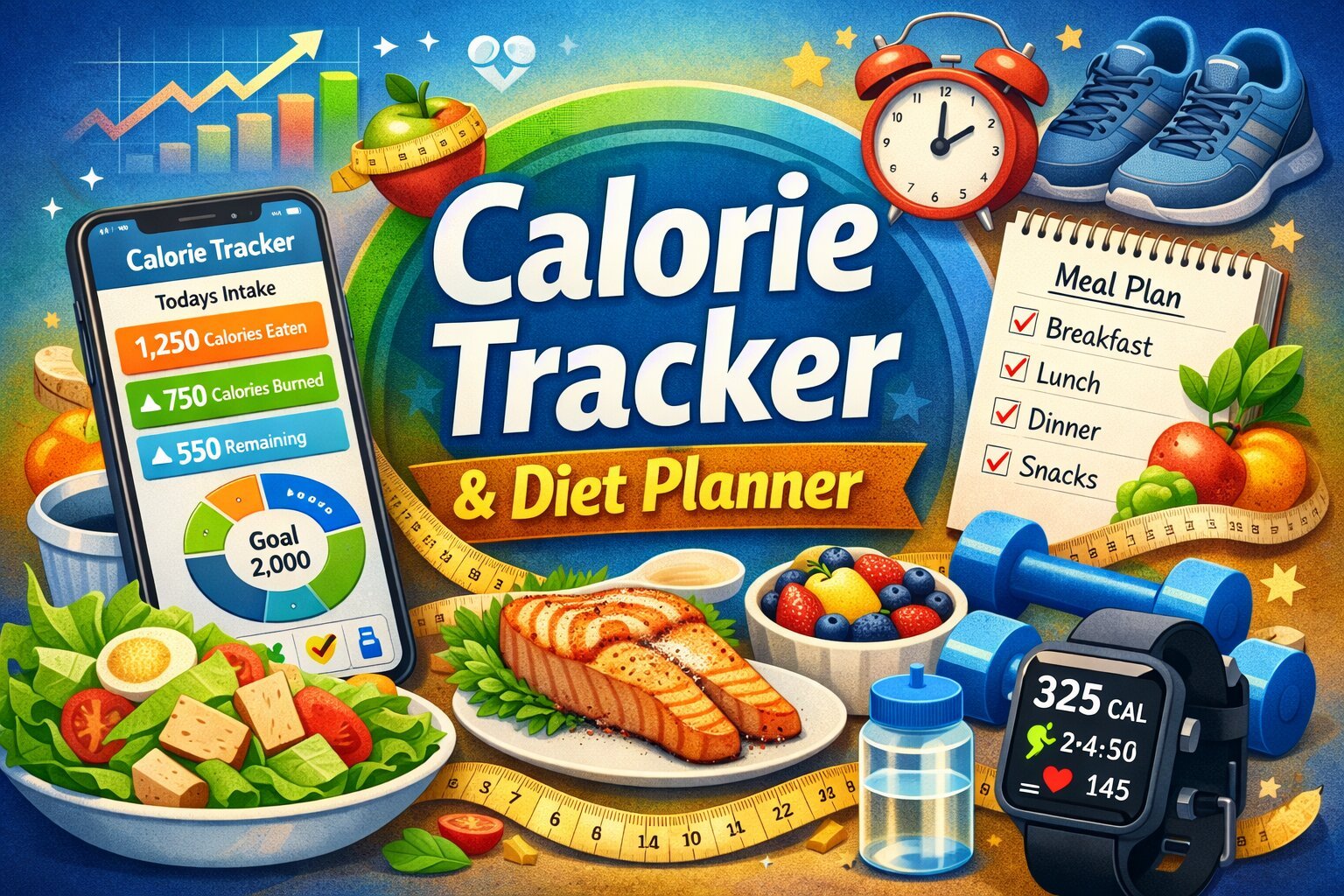 Woman using a meal planning calorie counter on her phone