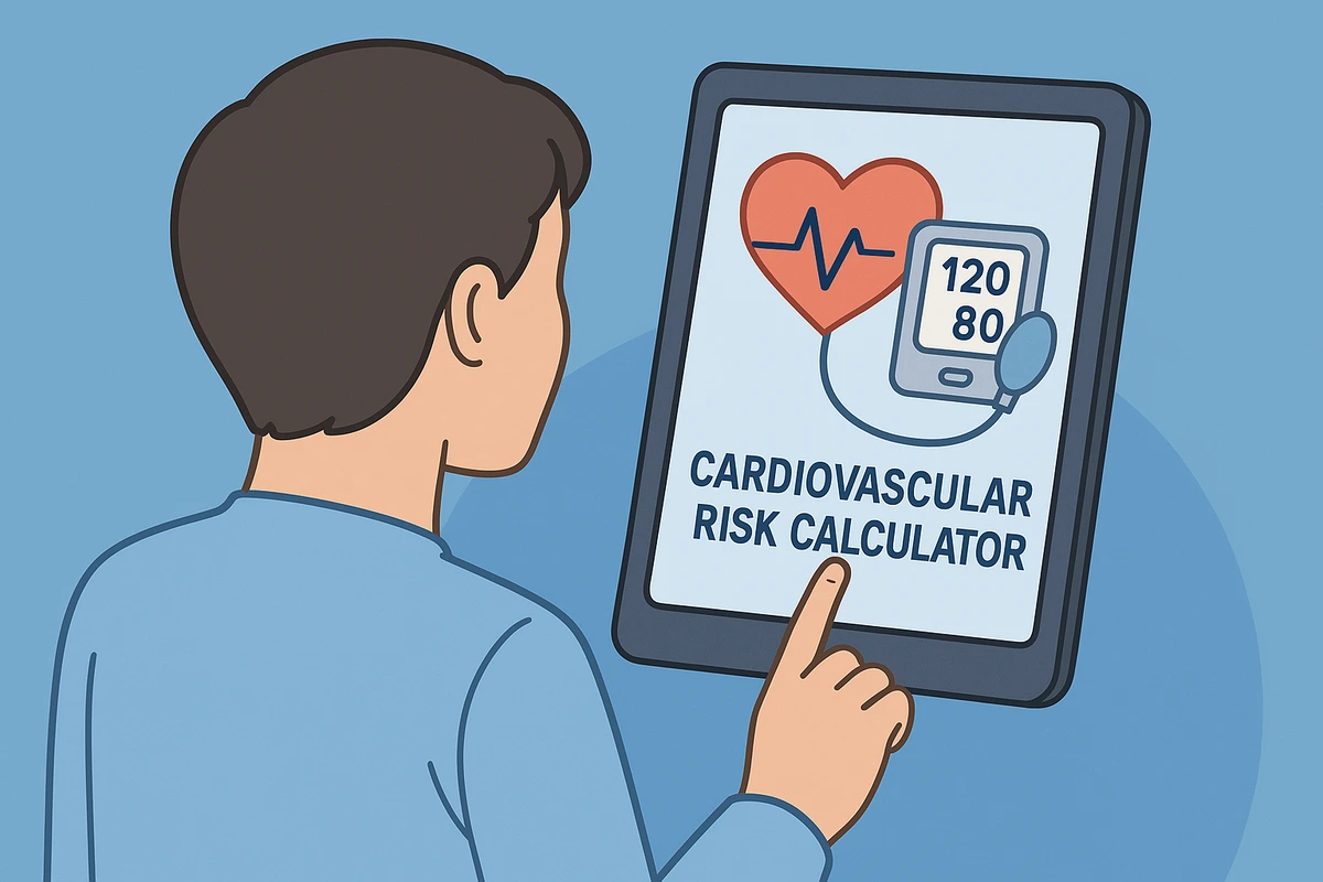 Person checking heart health with cardiovascular risk calculator
