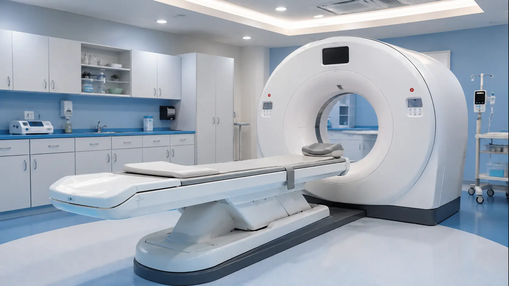 CT scanner in a hospital imaging suite used for a CT cystogram