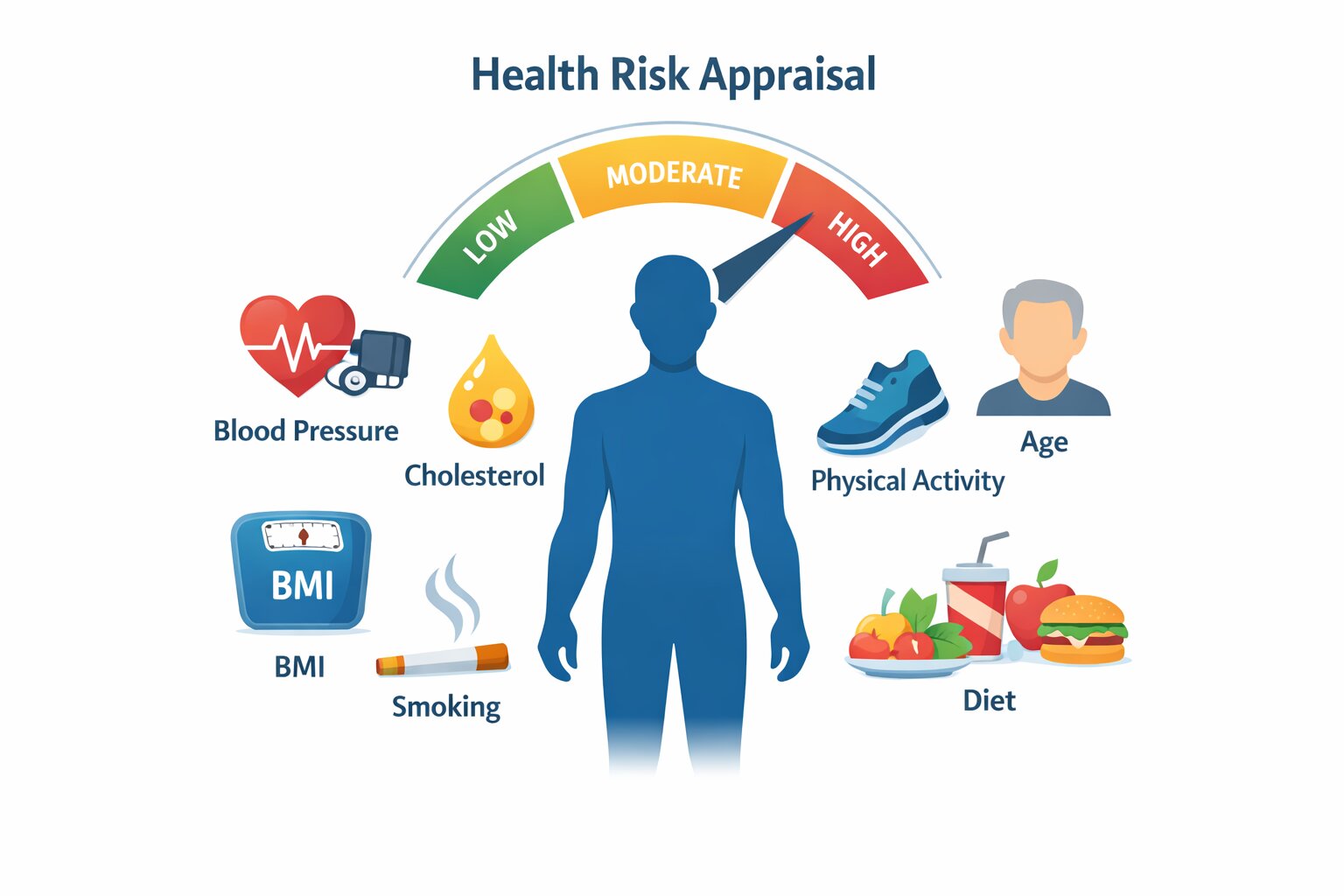 Infographic illustrating lifestyle, genetic, environmental, and psychological health risk factors